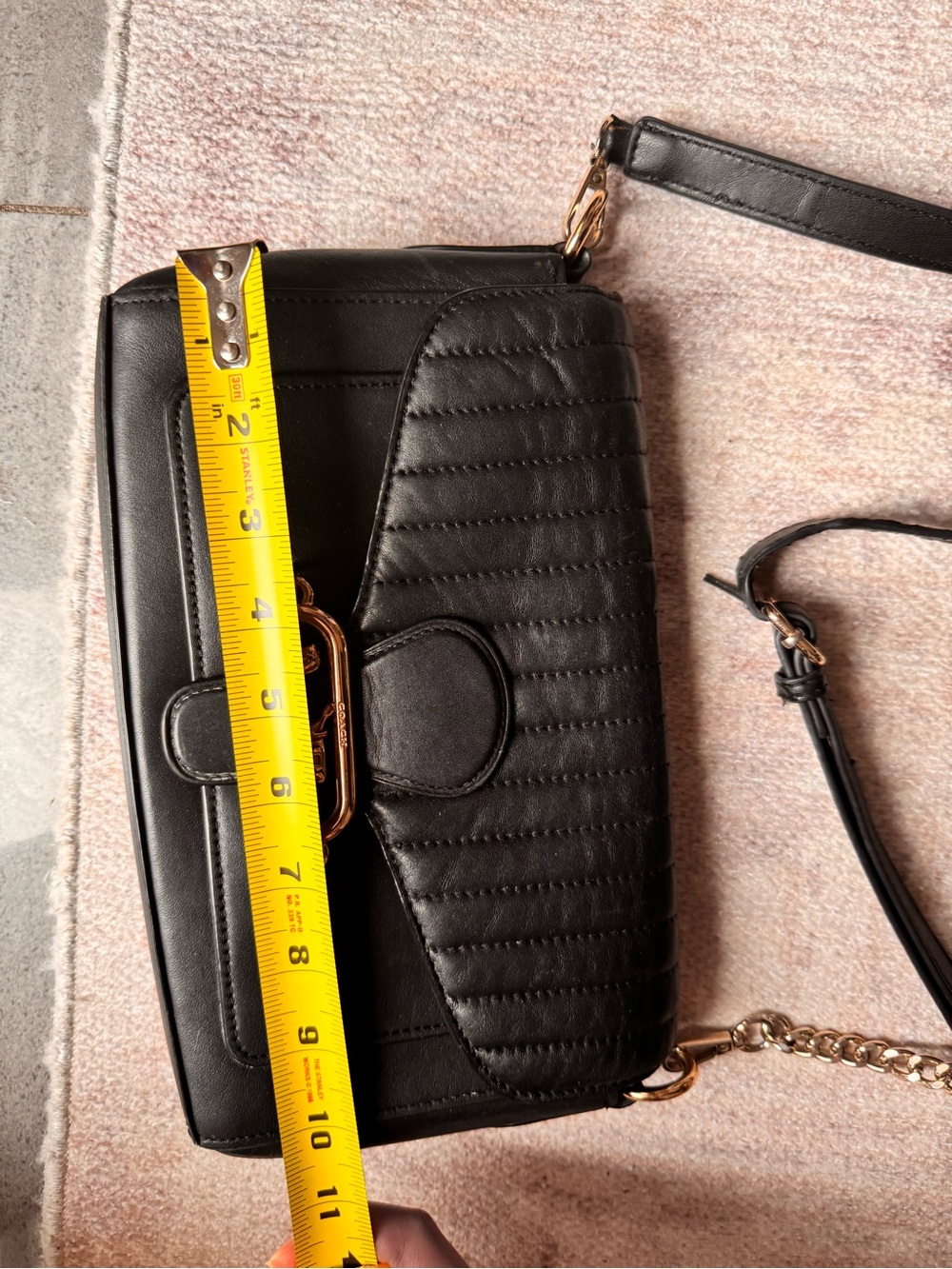 Black Quilted Shoulder Bag with Gold Hardware - Picture 8 of 10